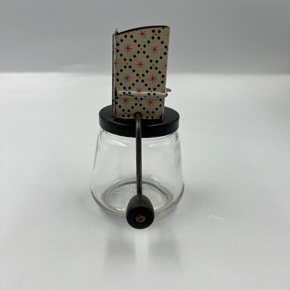 Vintage Crank Nut Chopper Androck Atomic Pattern Black White Red Glass Bottom - Picture 7 of 9